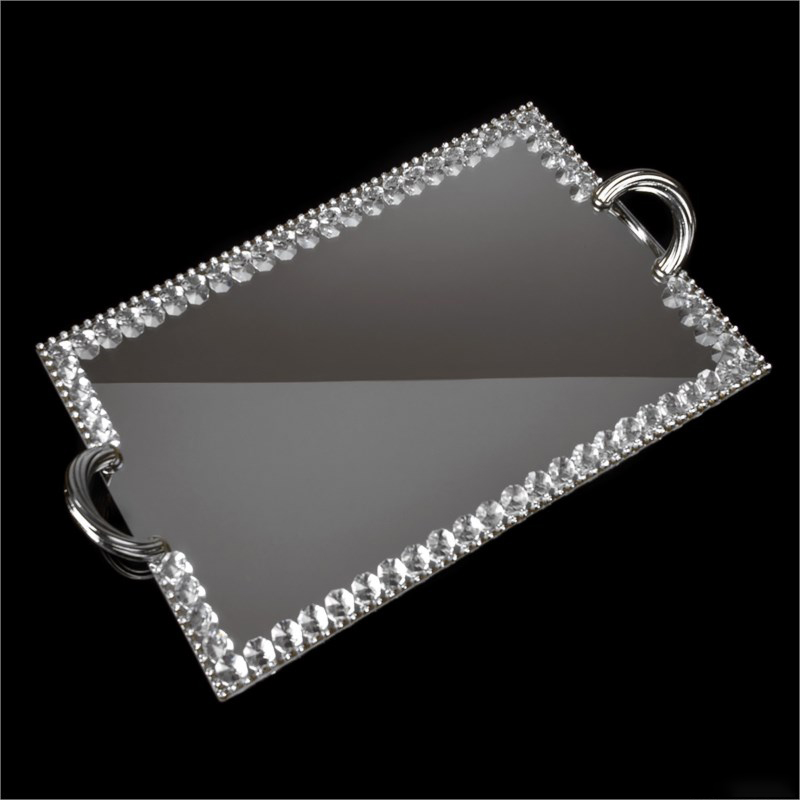 PLATEAU DECO VERRE 36X26 CM MODELE ARGENT - MIRROIR &amp; METAL