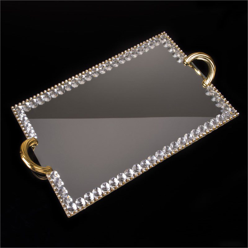 PLATEAU DECO VERRE 40X24 CM MODELE OR - MIRROIR &amp; METAL