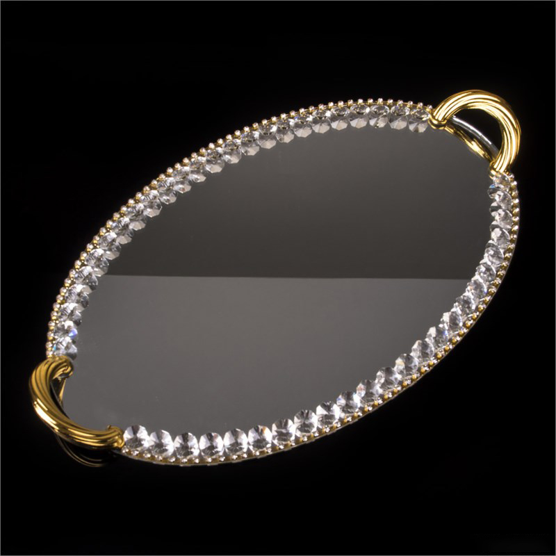PLATEAU DECO VERRE 34X20 CM MODELE OR  - MIRROIR &amp; METAL