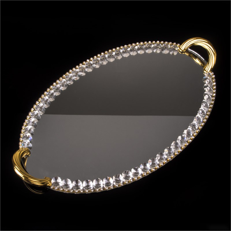 PLATEAU DECO VERRE 39X24 CM MODELE OR  - MIRROIR &amp; METAL