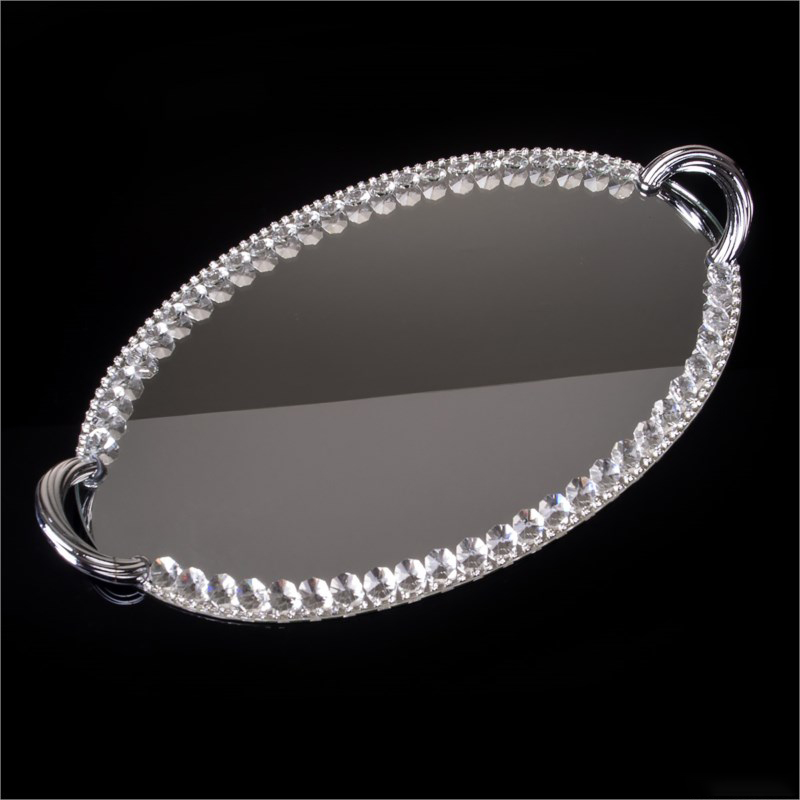 PLATEAU DECO VERRE 39X24 CM MODELE ARGENT - MIRROIR &amp; METAL