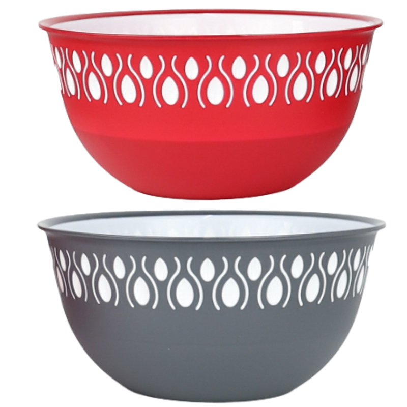 BOL 3 LITRES PLASTIQUE 24X24X11.5 CM MIX GRIS/ROUGE