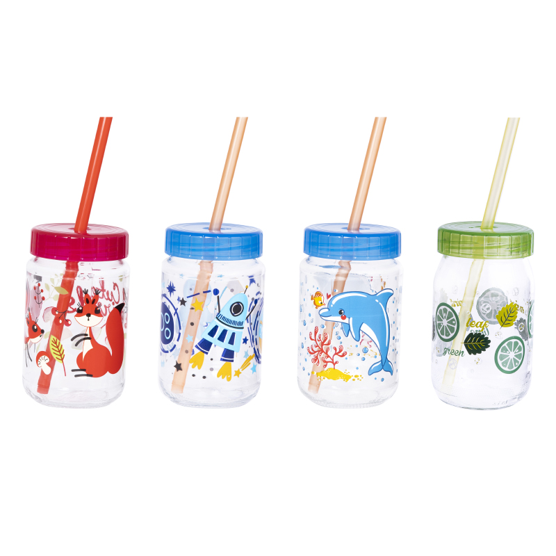 BOUTEILLE VERRE AVEC PAILLE 370 CC DESIGN MIX 