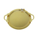 PLATEAU DECO ROND METAL 37X30 CM AVEC POIGNEES MODELE OR 
