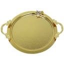 PLATEAU DECO ROND METAL 42X35 CM AVEC POIGNEES MODELE OR 