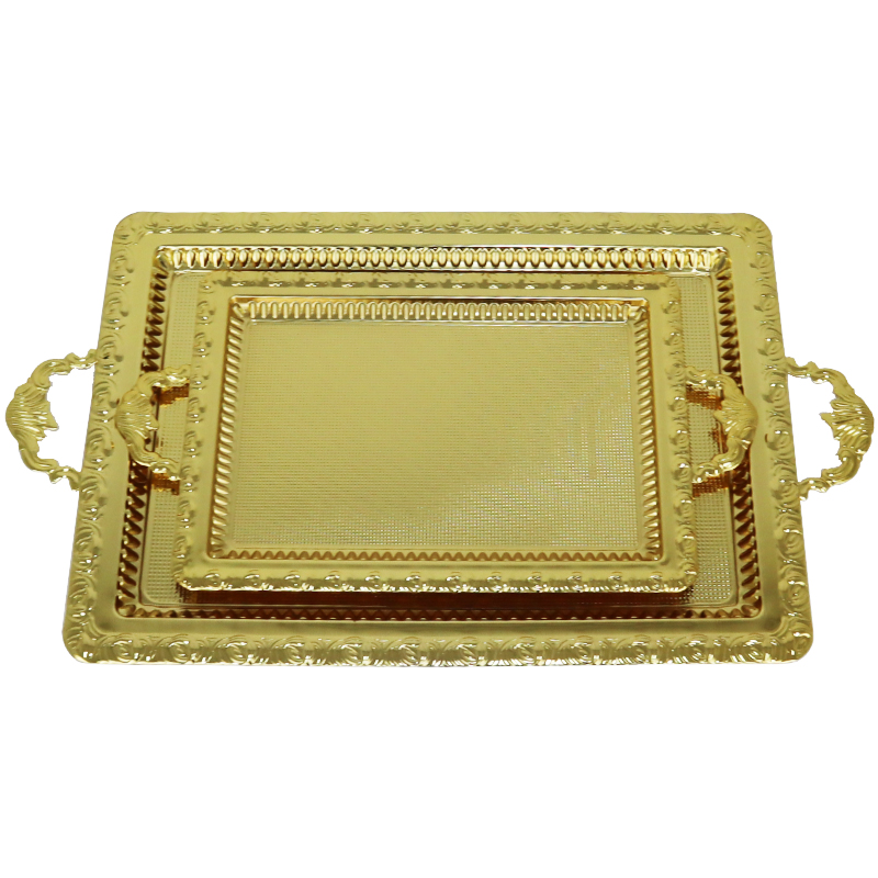 SET 2 PLATEAUX DECO METAL 40X23 + 54X32 CM MODELE OR 