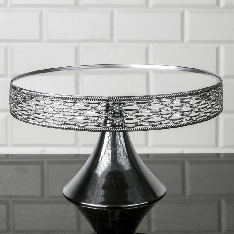 PLATEAU DECO AVEC PIED MODELE ARGENT 30 X 17 CM