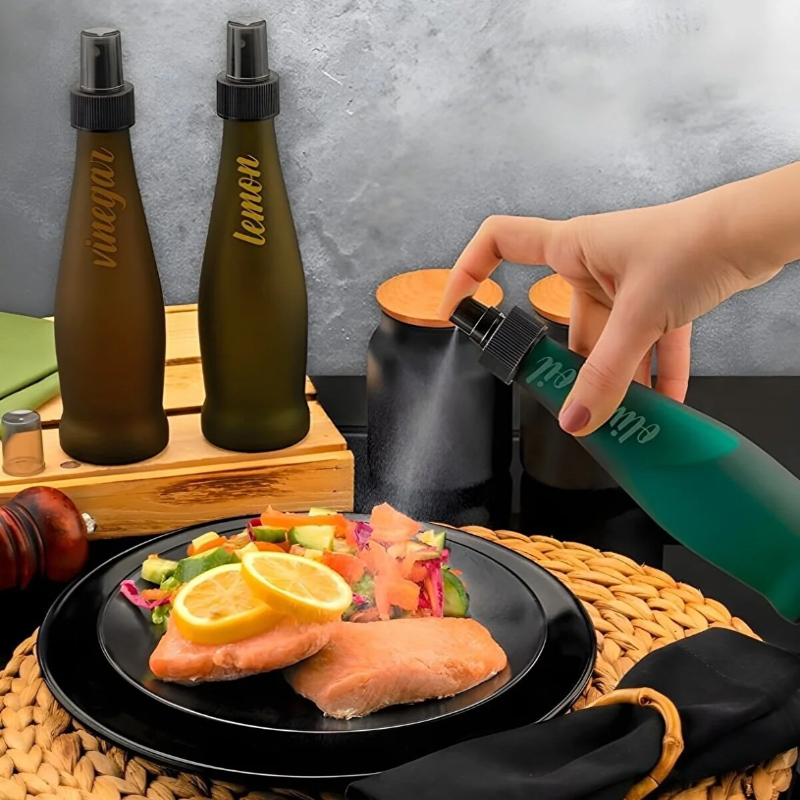 SET 3 PIECES BOUTEILLE VERRE HUILE/VINAIGRE 250 ML MIX GRIS/BORDEAU