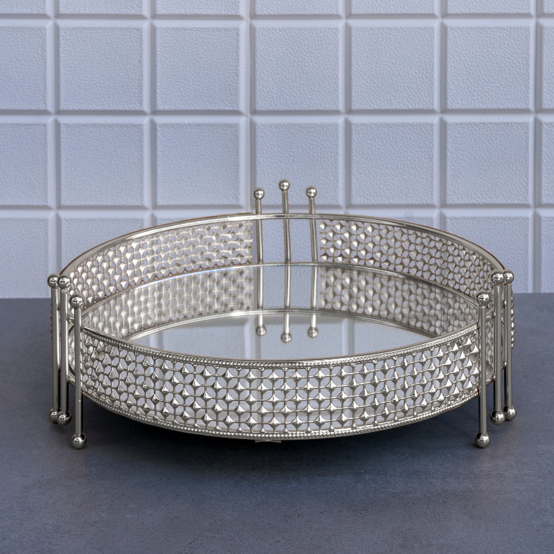 PLATEAU DECO PYRAMIDE ROND 30 CM MODELE ARGENT
