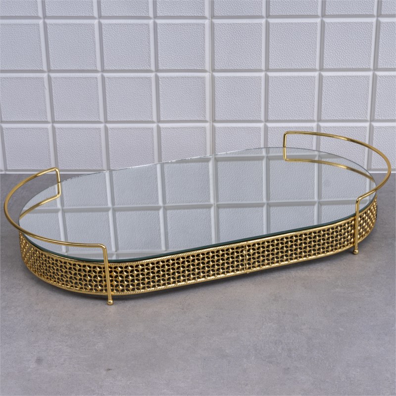 PLATEAU PRESENTATION DECO PYRAMIDE OVAL 53X28X9 CM MODELE OR 