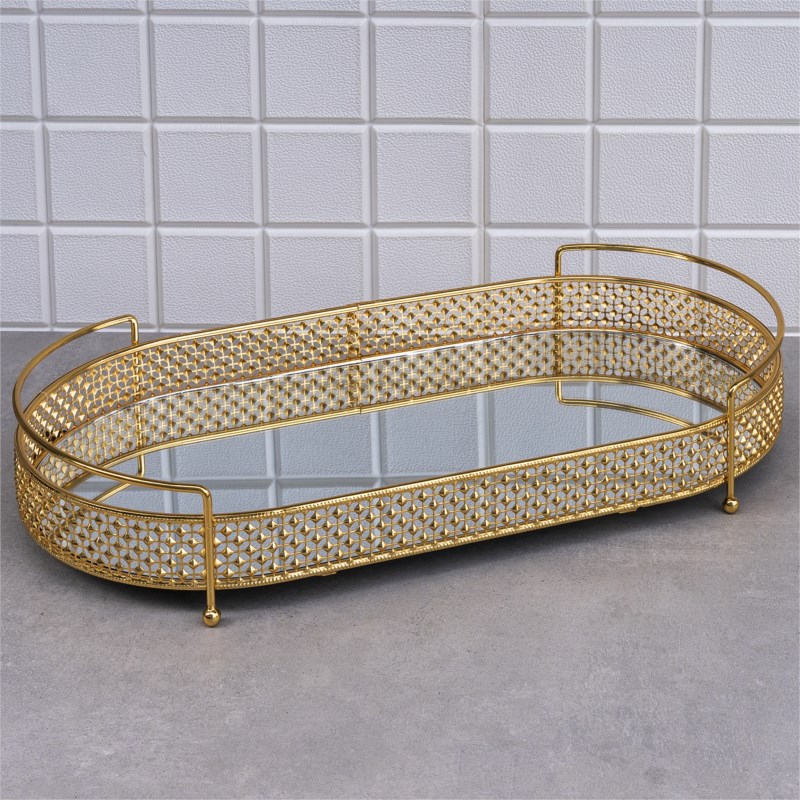 PLATEAU DECO PYRAMIDE OVAL 52X27X9 CM MODELE OR 