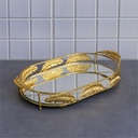 PLATEAU DECO FEUILLE OVAL 42X24X6 CM MODELE OR 