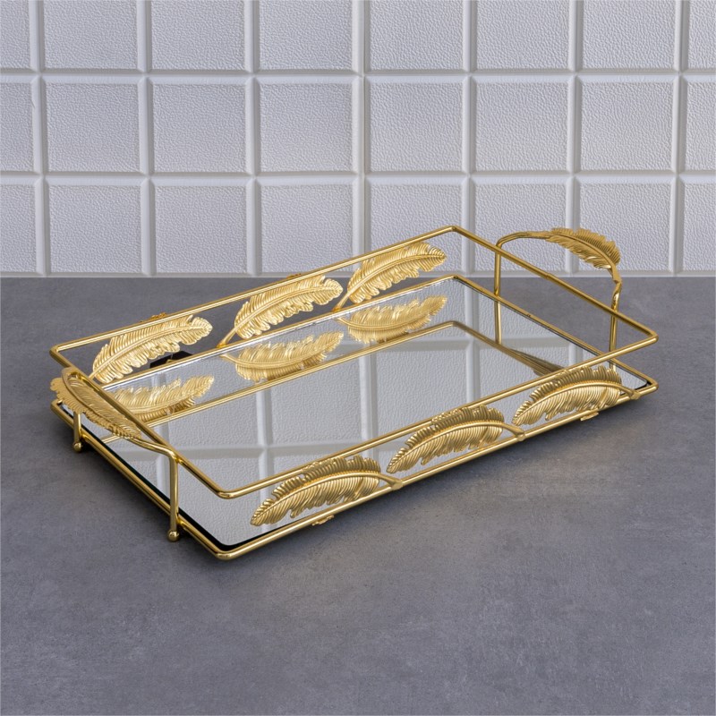 PLATEAU DECO FEUILLE RECTANGULAIRE MODELE OR - 44* 24 * 4 cm 