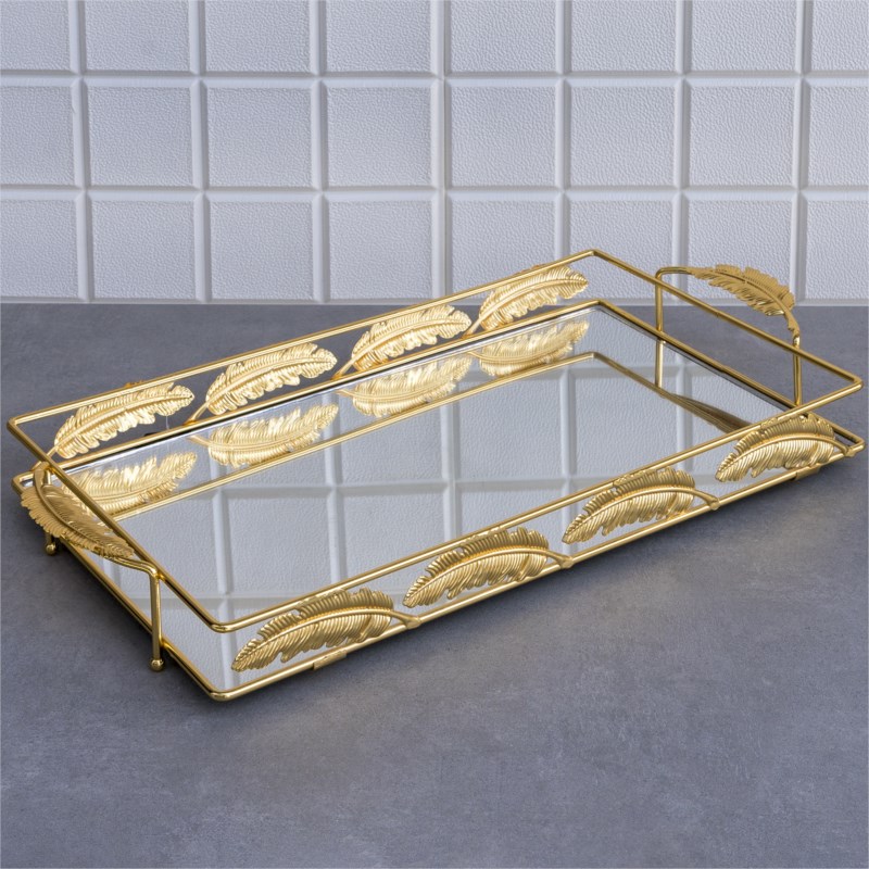 PLATEAU DECO FEUILLE RECTANGULAIRE MODELE OR - 52 * 27 * 4 cm