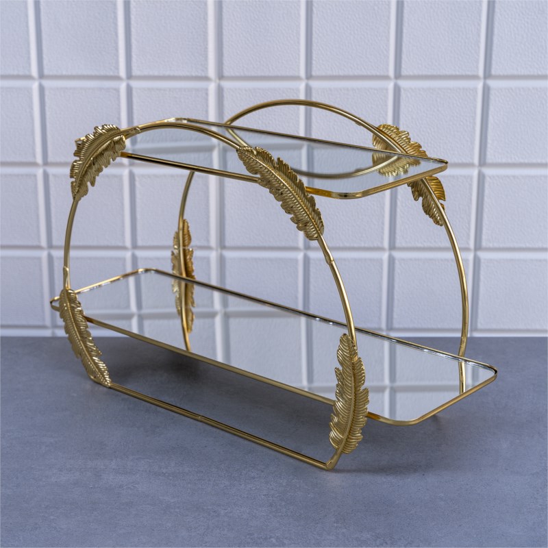 PLATEAU PRESENTATION DECO FEUILLE 2 NIVEAUX MODELE OR- 25* 41 * 14 cm 