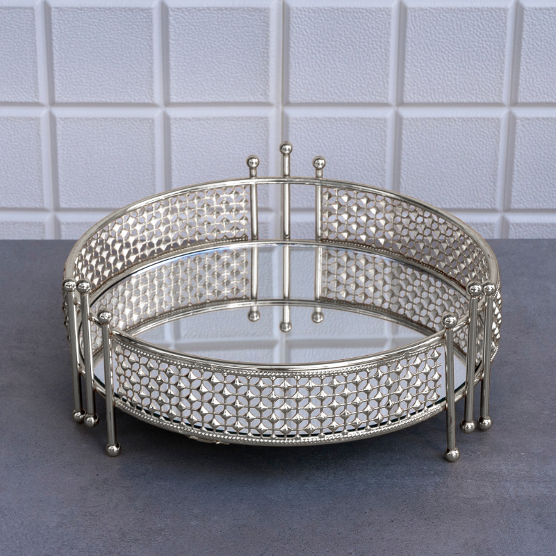 PLATEAU DECO PYRAMIDE ROND 25 CM MODELE ARGENT