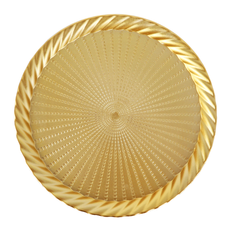 PLATEAU DECO PLASTIQUE ROND 35 CM MIX OR/ARGENT