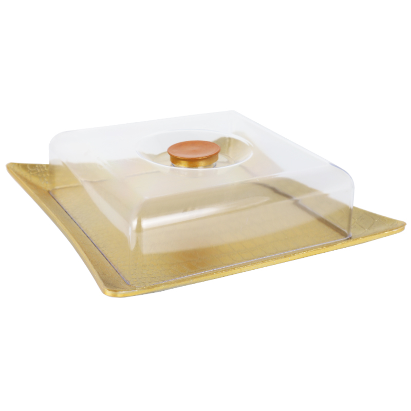 BOITE A GATEAU AVEC COUVERCLE TRANSPARENT PLASTIQUE MODELE OR - 24 * 24 * 6 cm