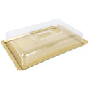 BOITE A GATEAU AVEC COUVERCLE TRANSPARENT PLASTIQUE MODELE OR - 33 * 21 * 6 cm