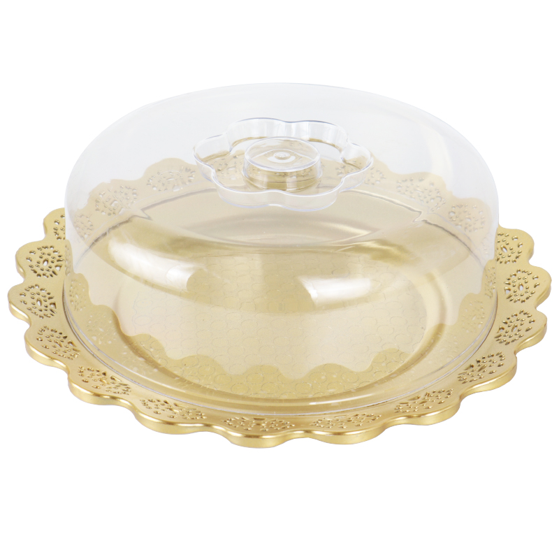BOITE A GATEAU AVEC COUVERCLE TRANSPARENT PLASTIQUE MODELE OR - 32 * 10 cm