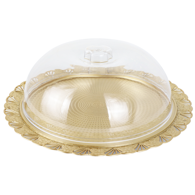 BOITE A GATEAU AVEC COUVERCLE TRANSPARENT PLASTIQUE MODELE OR - 33 * 12 cm