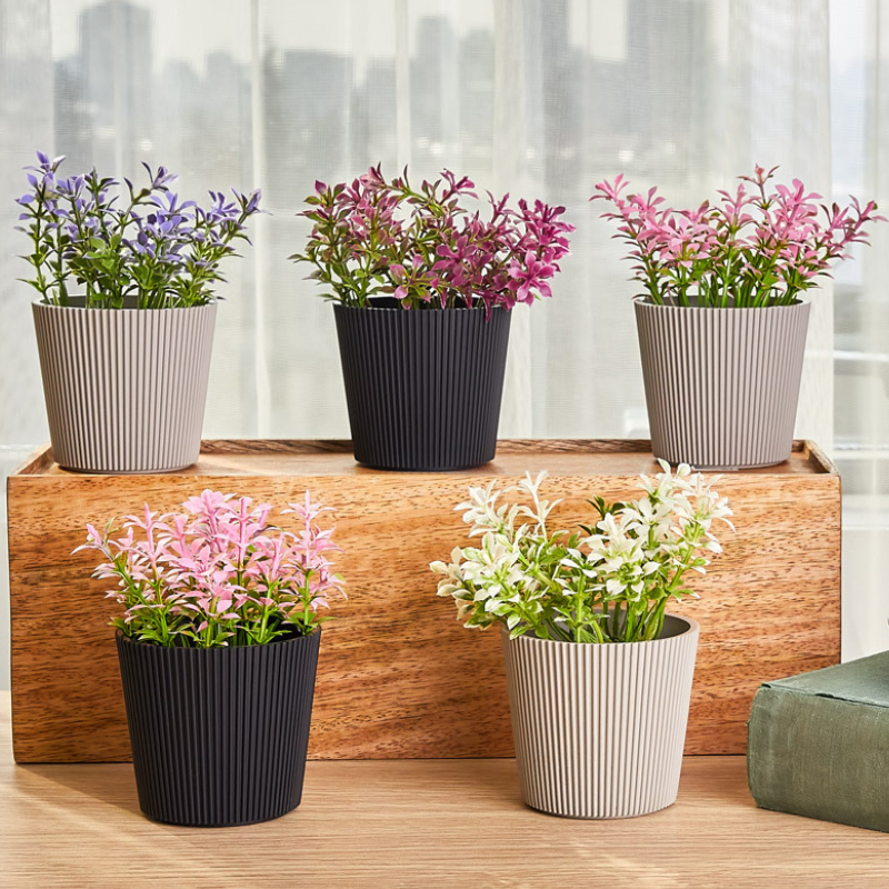 POT FLEUR DECO 10X7 CM MIX NOIR/BEIGE