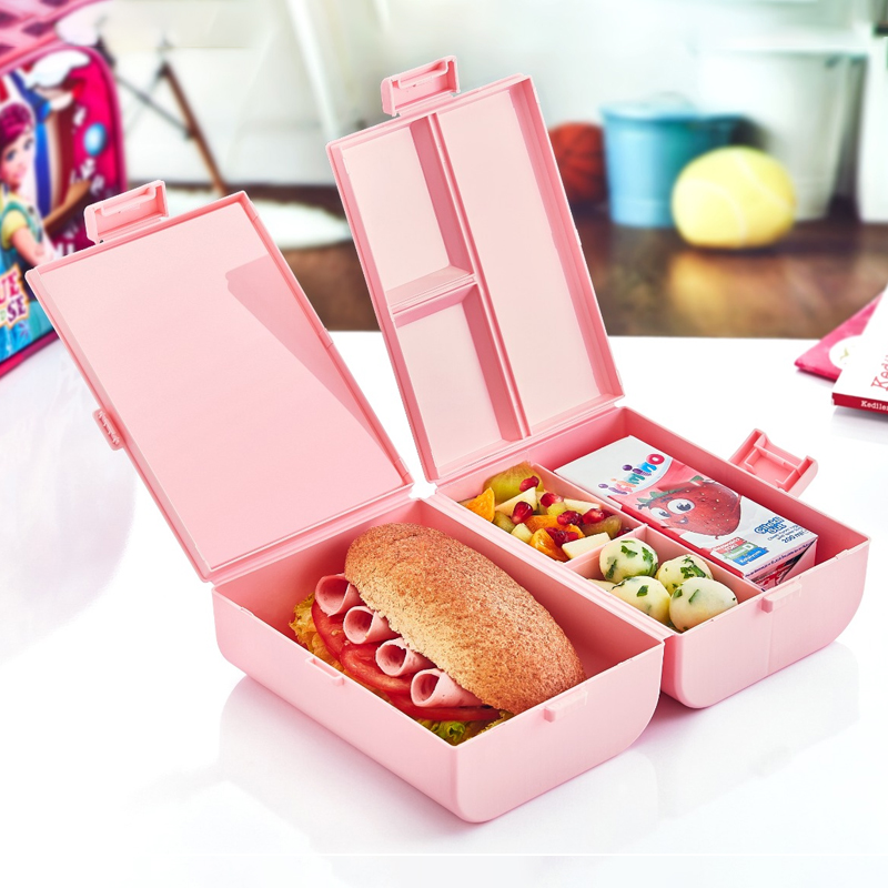 BOITE A DEJEUNER DOUBLE COMPARTIMENTS 16X11X16 CM MIX BLEU/ROSE