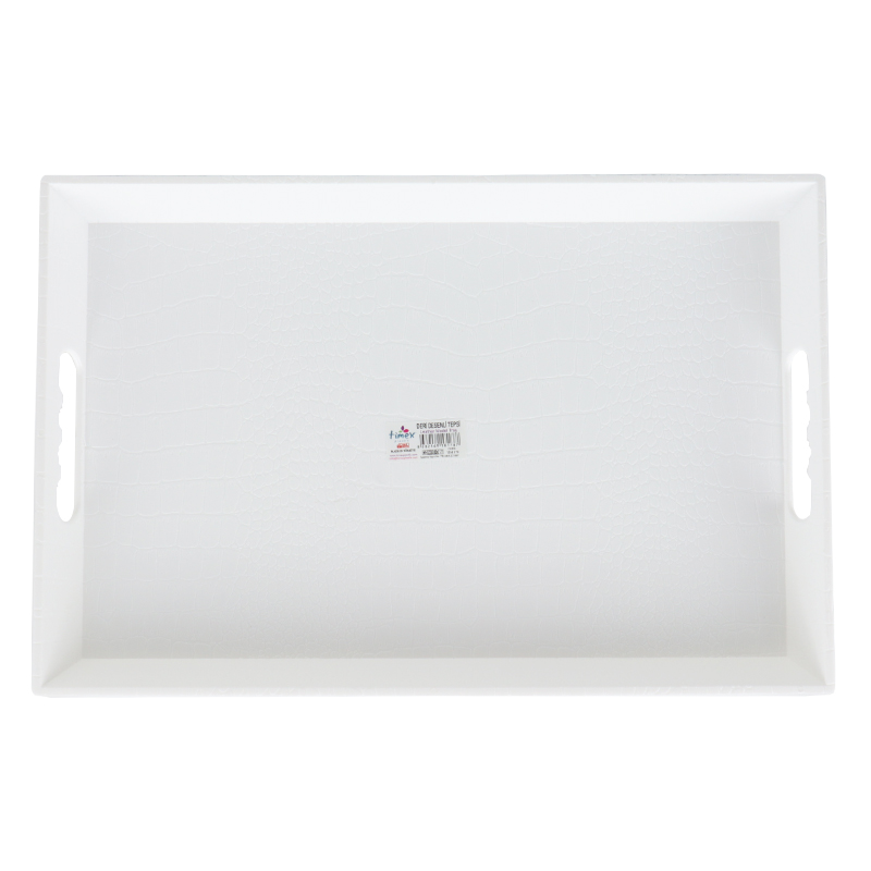 PLATEAU DECO PLASTIQUE IMITATION CUIR 37X24X4 CM MIX NOIR/BLANC/ROSE