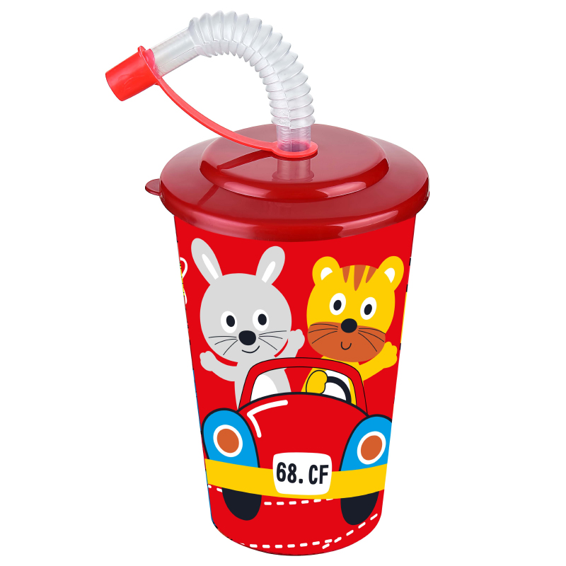 GOBELET AVEC PIPETTE 400CC MIX ROUGE/ROSE/BLEU