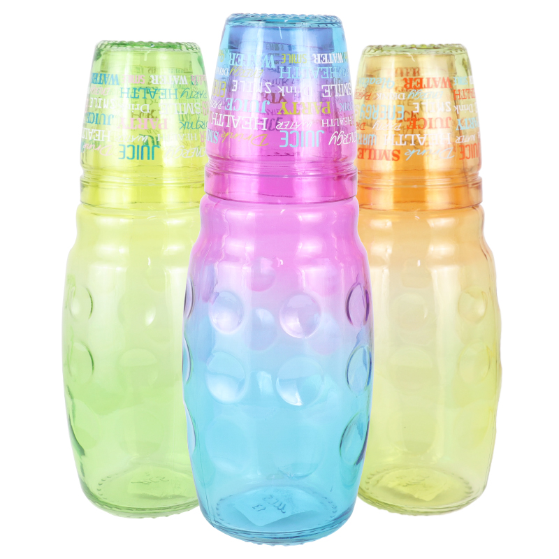 SET BOUTEILLE EN VERRE  AVEC VERRE 1000 CC + 250 CC COLORES