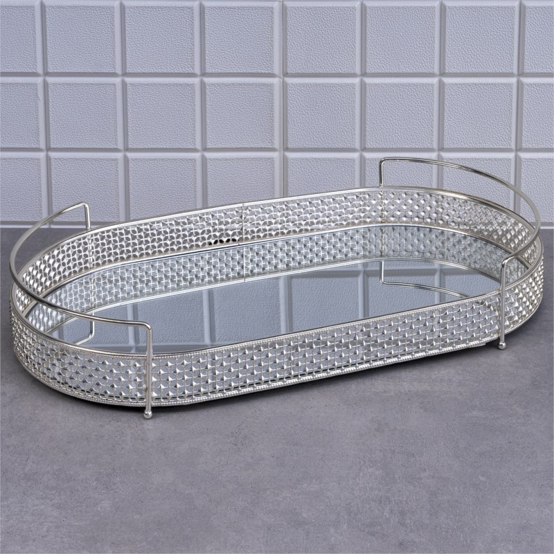 PLATEAU PRESENTATION DECO PYRAMIDE OVAL 53X28X9 CM MODELE ARGENT