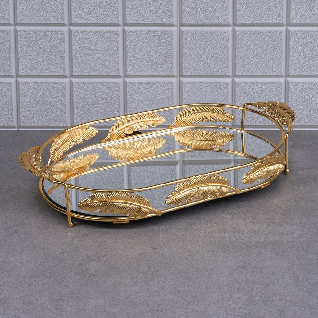 PLATEAU DECO FEUILLE OVAL 48X28X5 CM MODELE OR