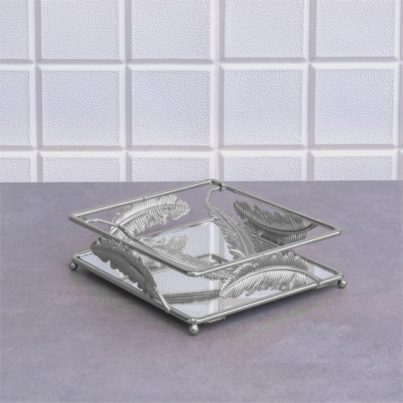PORTE PAPIER DECO FEUILLE 17X17X4 CM MODELE ARGENT