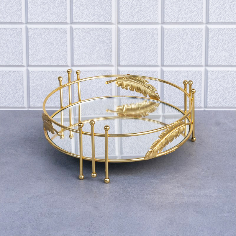 PLATEAU DECO FEUILLE ROND 25 CM MODELE OR 