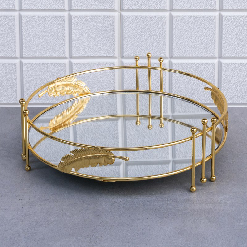 PLATEAU DECO FEUILLE ROND 30 CM MODELE OR 