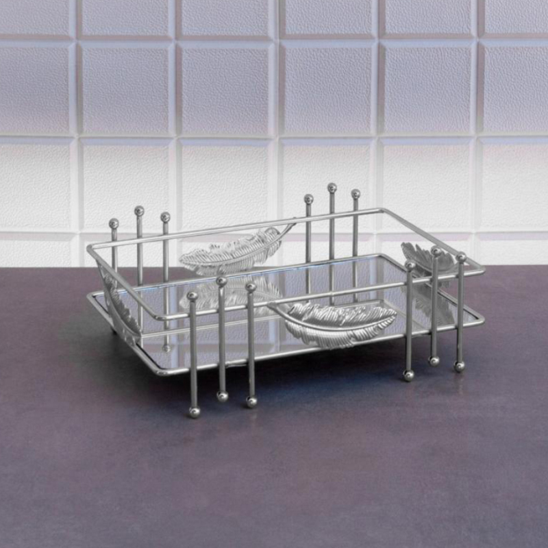 PLATEAU DECO FEUILLE RECTANGULAIRE 20X28X10 CM MODELE ARGENT