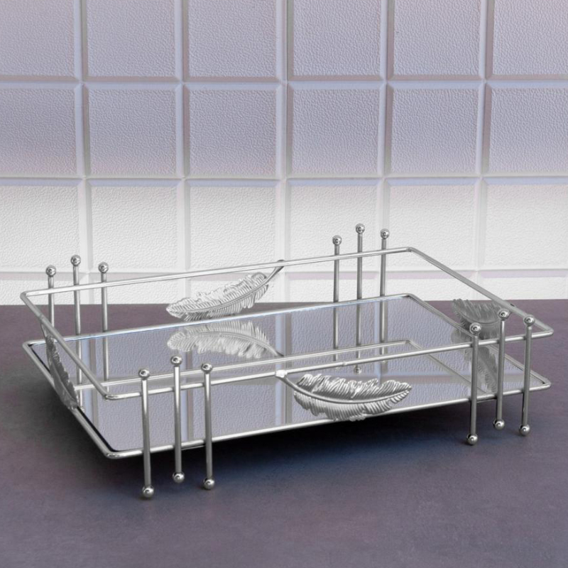 PLATEAU DECO FEUILLE RECTANGULAIRE 26X36X10 CM MODELE ARGENT