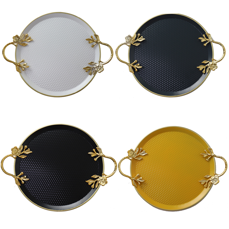 PLATEAU DECO ROND METAL 30 CM MIX NOIR/JAUNE/BEIGE/BLANC/GRIS