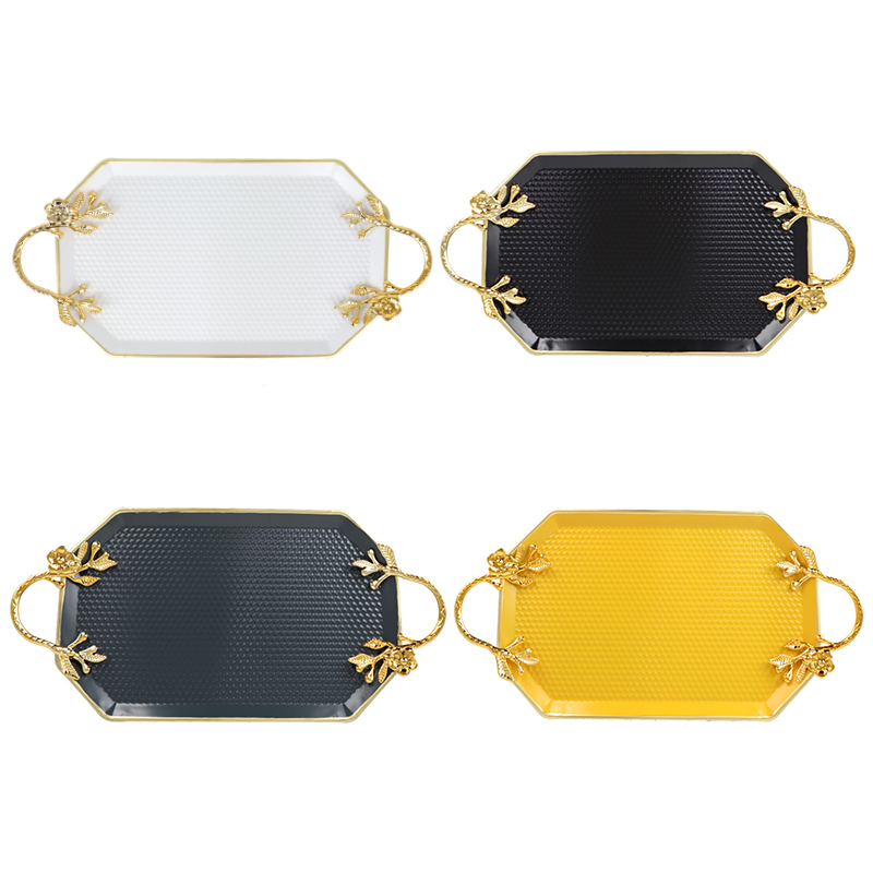 PLATEAU DECO OCTOOGONAL METAL 21X36 CM MIX NOIR/JAUNE/BEIGE/BLANC/GRIS