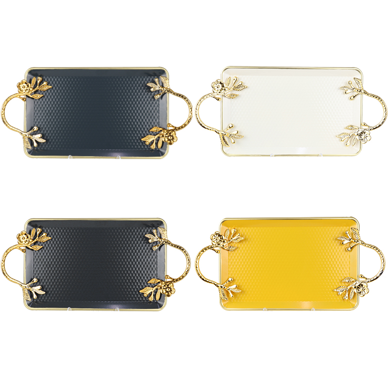 PLATEAU DECO RECTANGULAIRE METAL 18X29 CM MIX NOIR/JAUNE/BEIGE/BLANC/GRIS