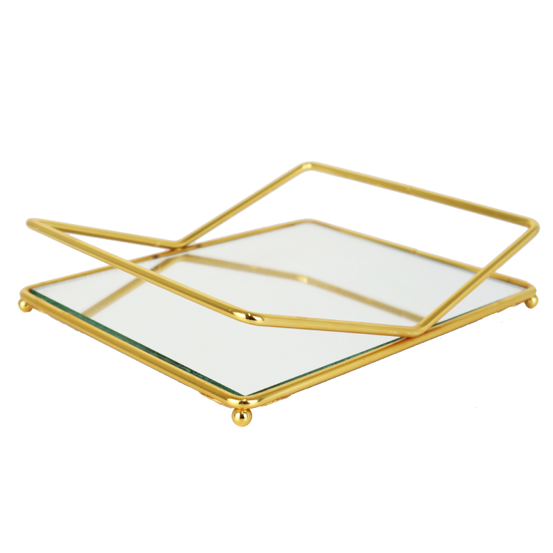 PLATEAU DECO METAL CARRE COULEUR OR 18X6 CM 