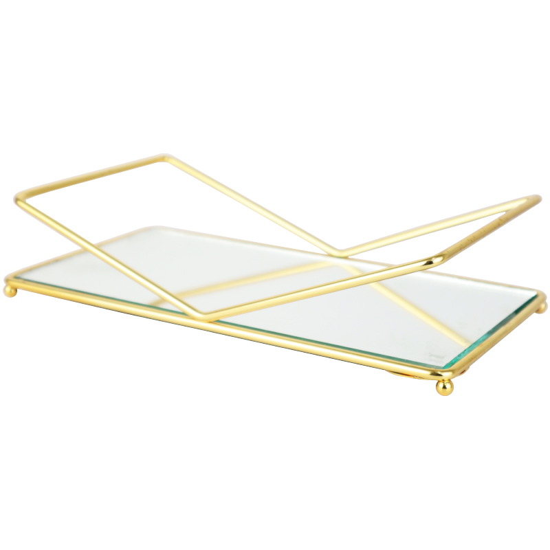 PLATEAU DECO METAL RECTANGULAIRE COULEUR OR 26X14X6 CM