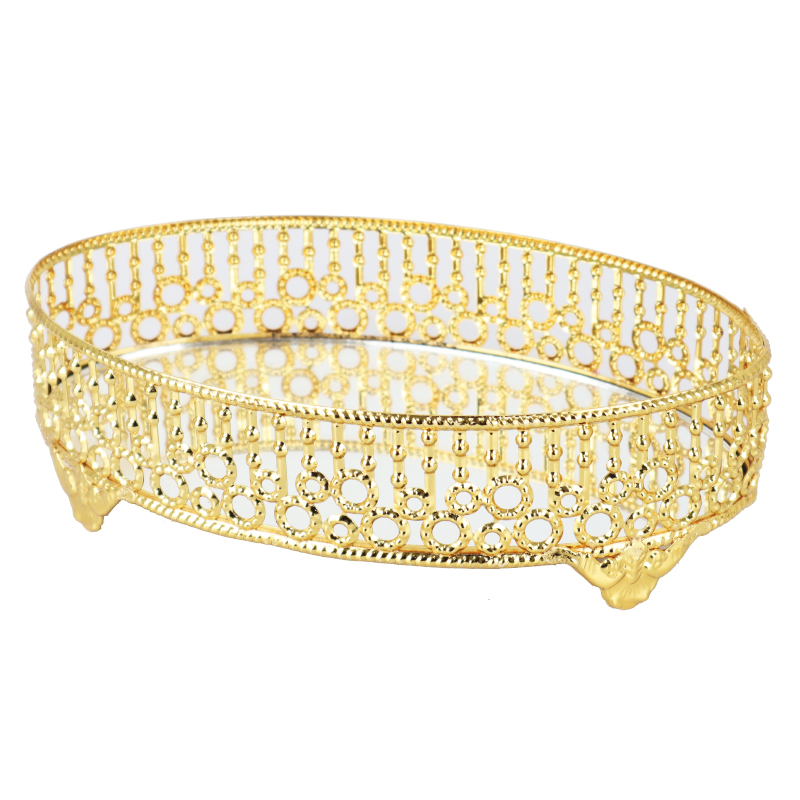 PLATEAU DECO OVAL METAL MODELE OR 22X13X6 CM - MIX 3 DESIGNS