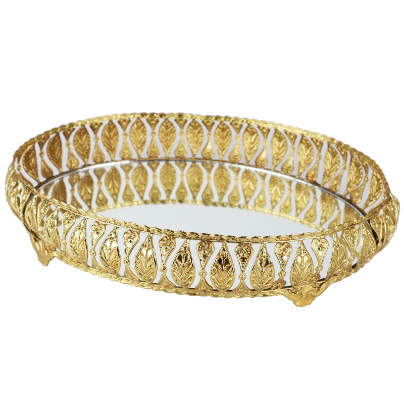 PLATEAU DECO OVAL METAL MODELE OR 28X14X6 CM - MIX 3 DESIGNS