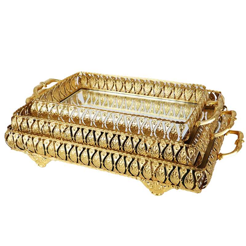 SET 3 PLATEAUX RECTANGULAIRE MODELE OR 32X19X7 / 39X26X8 / 41X28X8 CM - MIX 3 DESIGNS 