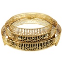 SET 3 PLATEAUX ROND METAL MODELE OR 25-30-35 CM - MIX 3 DESIGNS 