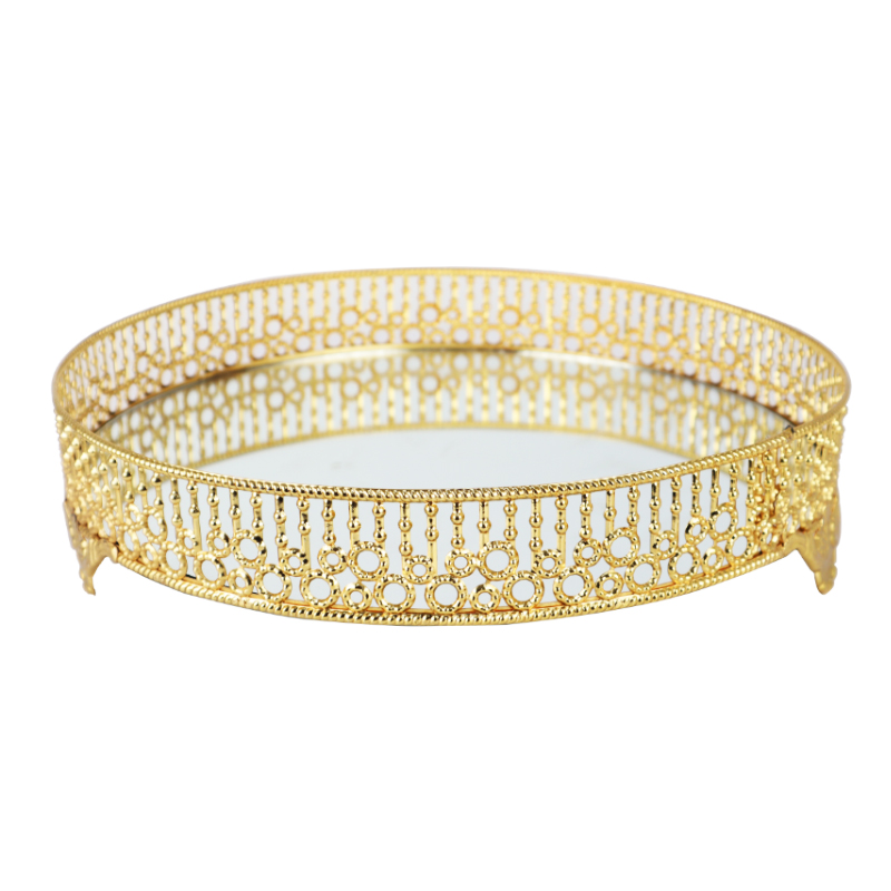 PLATEAU ROND DECO METAL MODELE OR 30 CM - MIX 3 DESIGNS 