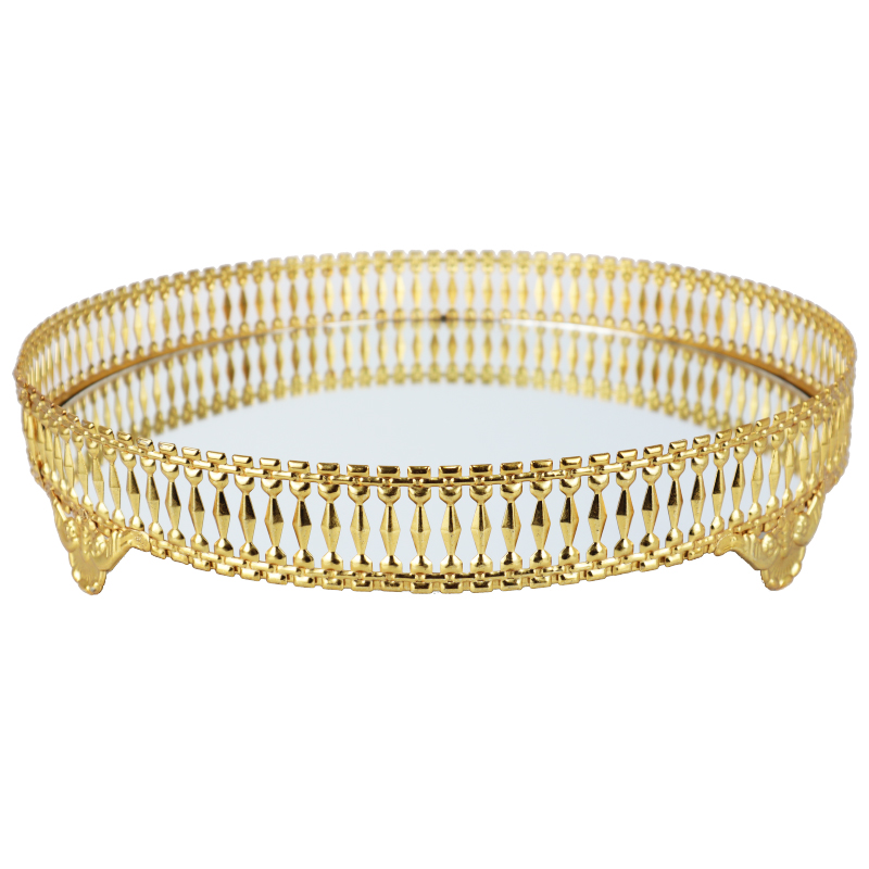 PLATEAU ROND DECO METAL MODELE OR 35 CM - MIX 3 DESIGNS 
