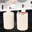 SET 2 PIECES DISTRIBUTEUR SAVON + PORTE BROSSES A DENT MIX GRIS/BEIGE/CREME