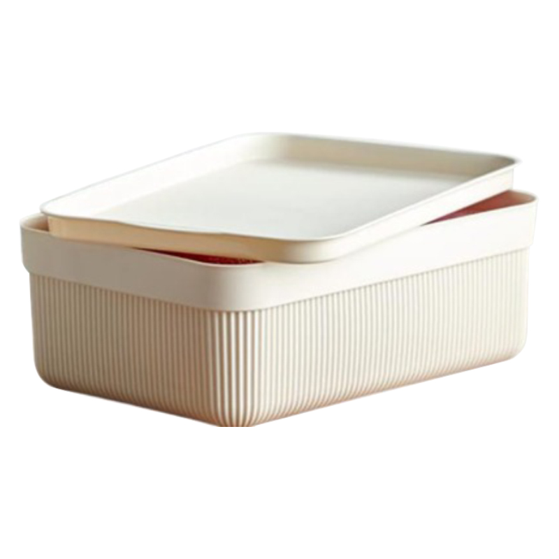 BAC RANGEMENT PLASTIQUE AVEC COUVERCLE 2.7 LITRES MIX ROSE/GRIS/BEIGE/CREME